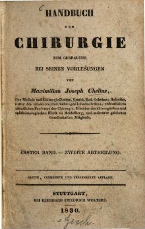 Handbuch der Chirurgie : zum Gebrauche bei seinen Vorlesungen. 1,2