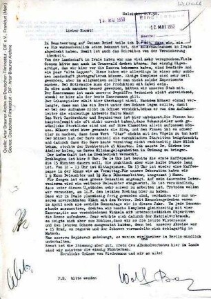 Brief von Wolf Brauner an Horst Wendlandt, 08.05.1958
