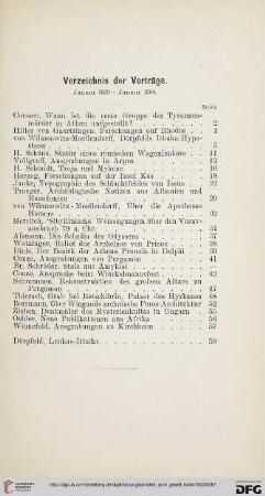 Verzeichnis der Vorträge. Januar 1903 - Januar 1904
