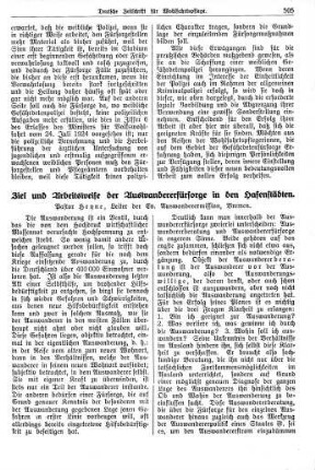 Ziel und Arbeitsweise der Auswandererfürsorge in den Hafenstädten