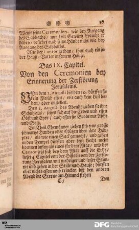 Das IX. Capitel. Von den Ceremonien bey Erinnerung der Zerstörung Jerusalems.