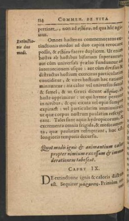 Quot modis ignis et animantium calor propter nimium excessum et immoderationem tabescat. Caput IX.