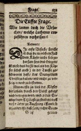 Die Eilffte Frage. Wie lauten doch die Ursachen/ welche Lutherus einzuführen verheissen?
