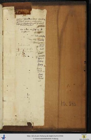 [Hinterer Spiegel] Zitat aus P. Terentius Afer (Phormio 330f.); Notizen.