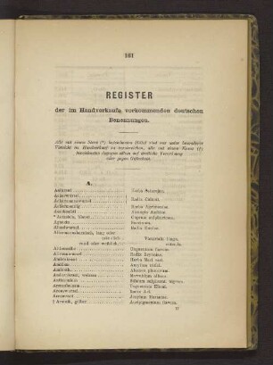 Register der im Handverkaufe vorkommenden deutschen Benennungen