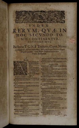 Index Rerum, Quæ In Hoc Secundo Tomo Continentur, Copiosissimus.
