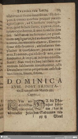 Dominica XVIII. Post Trinitatis, Evangelium Matth. 22. Capite