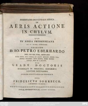 Dissertatio Inavgvralis Medica De Aëris Actione In Chylvm