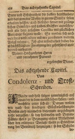 Das achtzehende Capitel. Von Condolenz- und Trost-Schreiben