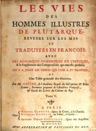 Les Vies Des Hommes Illustres De Plutarque, 5