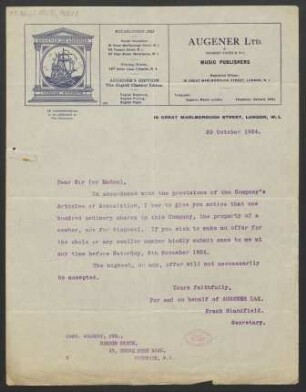 Brief an Charles G... Volkert : 29.10.1924
