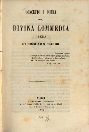 Concetto e forma della Divina Commedia, opera di Domenico Mauro : (Dante.)