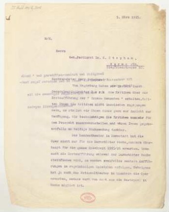 Brief an Karl Stephan : 05.03.1925
