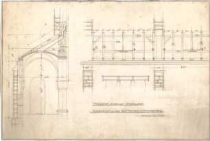 Dolmetsch, Heinrich; Stuttgart; Markuskirche - Konstruktion des Seitenschiffdaches (Querschnitt, Längsschnitt)