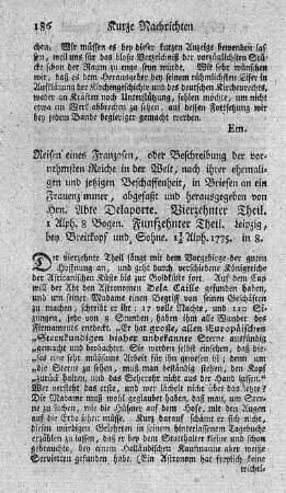 Reisen eines Franzosen, oder Beschreibung der vornehmsten Reiche in der Welt. T.14.15.