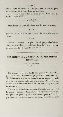 Plan osculateur a l'intersection de deux surfaces homofocales.
