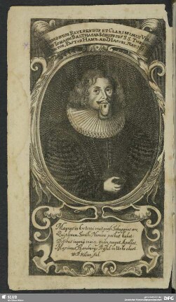 Admodum Reverendus Et Clarissimus Vir, Dn. Iohann-Balthasar Schuppius, SS. Theol. Doctor, Pastor Hamb. Ad D. Iacobi, Nat. 1610