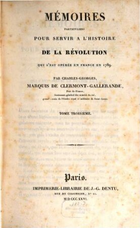 Mémoires particuliers pour servir à l'histoire de la révolution qui s'est operée en France en 1789, 3