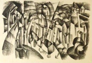 Expressive Landschaft mit Bäumen und Häusern