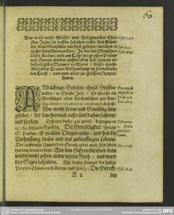 Leichenpredigt : Christliche Leich-Predigt. [Eingang]. [Textus]. Tractatio