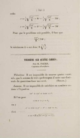 Théorème sur quatre carrés.
