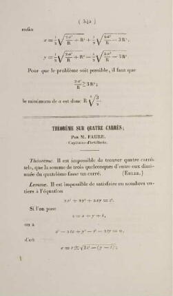 Théorème sur quatre carrés.