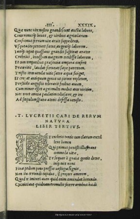 T. Lucretii Cari De Rerum Natura Liber Tertius