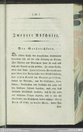 Zweyter Abschnitt. Die Geistlichkeit
