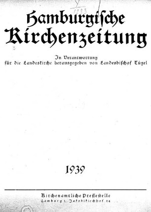 15.1939: Hamburgische Kirchenzeitung