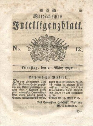 No. 12, Dienstag, den 21. März 1797