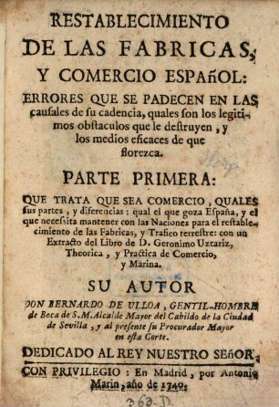 Restablecimiento de las fabricas y comercio español