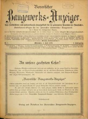 Bayerischer Baugewerksanzeiger. 1. 1891