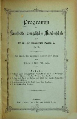 Programm der Kronstädter Evangelischen Mädchenschule. 11. 1894/95 (1895)