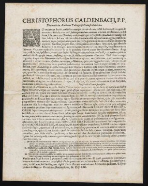 Christophorus Caldenbach, P. P. Eloquentiae in Academia Tubingensi Studiosis Salutem
