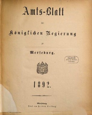 Amtsblatt der Regierung zu Merseburg. 1892