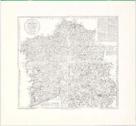 Mapa del Reyno de Galicia : dividido en siete Provincias: Santiago, La Coruña, Betanzos, Lugo, Mondoñedo, Orense Y Tuy