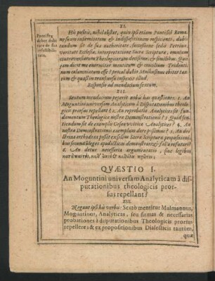 Quaestio I. An Moguntini universam Analyticam a disputationibus theologicis prorsus repellant?