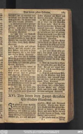 XVI. Von denen drey Haupt-Artickeln Christlichen Glaubens.