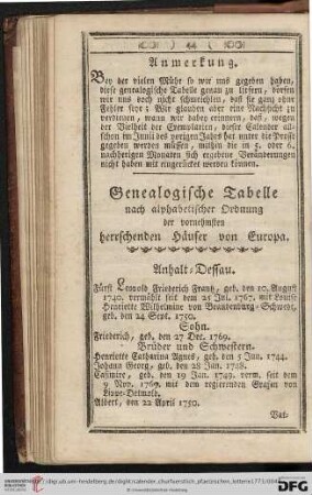 Genealogische Tabelle