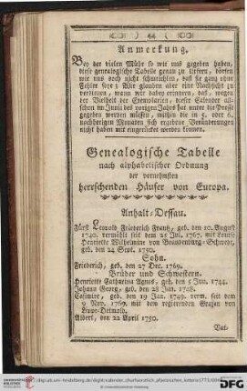 Genealogische Tabelle