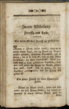 Zweyte Abtheilung. Firnisse und Lacke.