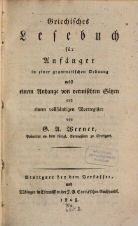Griechisches Lesebuch für Anfänger