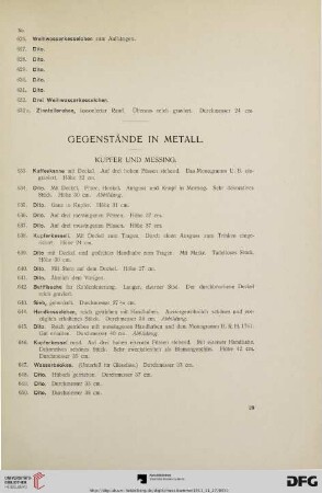 Gegenstände in Metall (Nr. 633-1013)