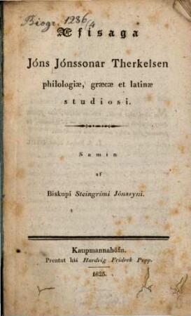 Aefisaga Jóns Jónssonar Therkelsen philologiae graecae et latinae studiosi