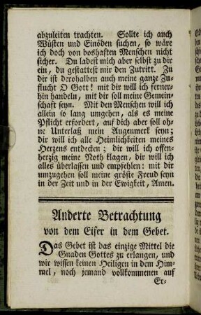 Anderte Betrachtung von dem Eifer in dem Gebet.