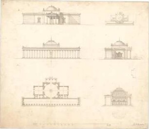 Bühlmann, Josef; Trinkhalle - Grundriss, Ansichten, Schnitt