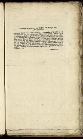 Gnädigste Verordnung die Ausfuhr des Strohes und Heues betreffend : Zweybrücken den 10ten November 1772