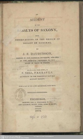 An account of the basalts of Saxony with observations on the origin of basalt in general