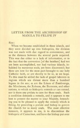 Letter from the archbishop of Manila to Felipe IV