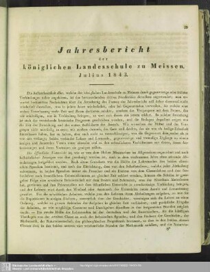 Jahresbericht der königlichen Landesschule zu Meissen. Julius 1843.